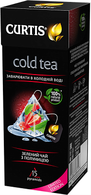 Чай Curtis "Cold Tea with Strawberry" зелений ароматизований 15 пірамідок