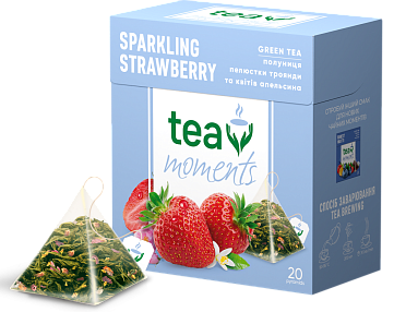 Чай Tea moments "Sparkling Strawberry" зелений зі смаком полуниці 20 пірамідок